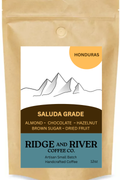 Freshly roasted Honduras coffee beans in Ridge and River Coffee Co packaging