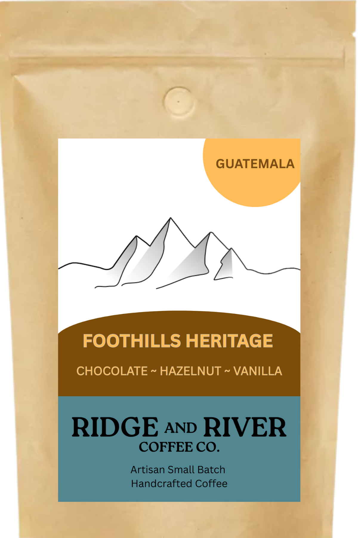 Guatamala freshly roasted coffee package with Ridge and River Coffee Co package