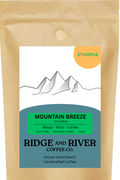 freshly roasted Ethiopia coffee beans in Ridge and River Coffee Co. branded packaging